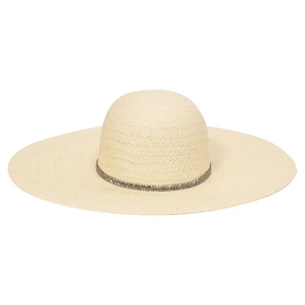 Maison Michel Crystal Embellished Hat in Beige Straw